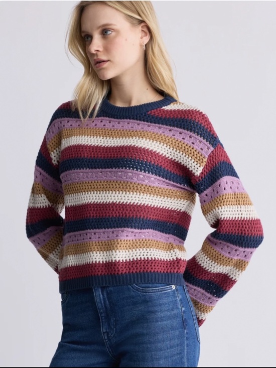 Buffalo David Bitton Sweaters - EUC Buffalo Women’s Wrenlee Openwork Knit Striped Long Sleeved Sweater Medium